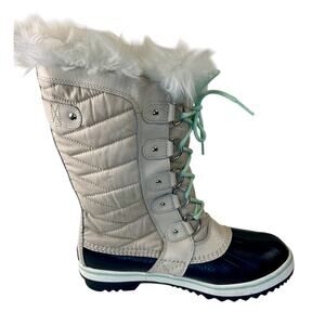 Sorel Tofino Women’s Fur Cuffed Lace Up White Waterproof Winter Boot Size 8